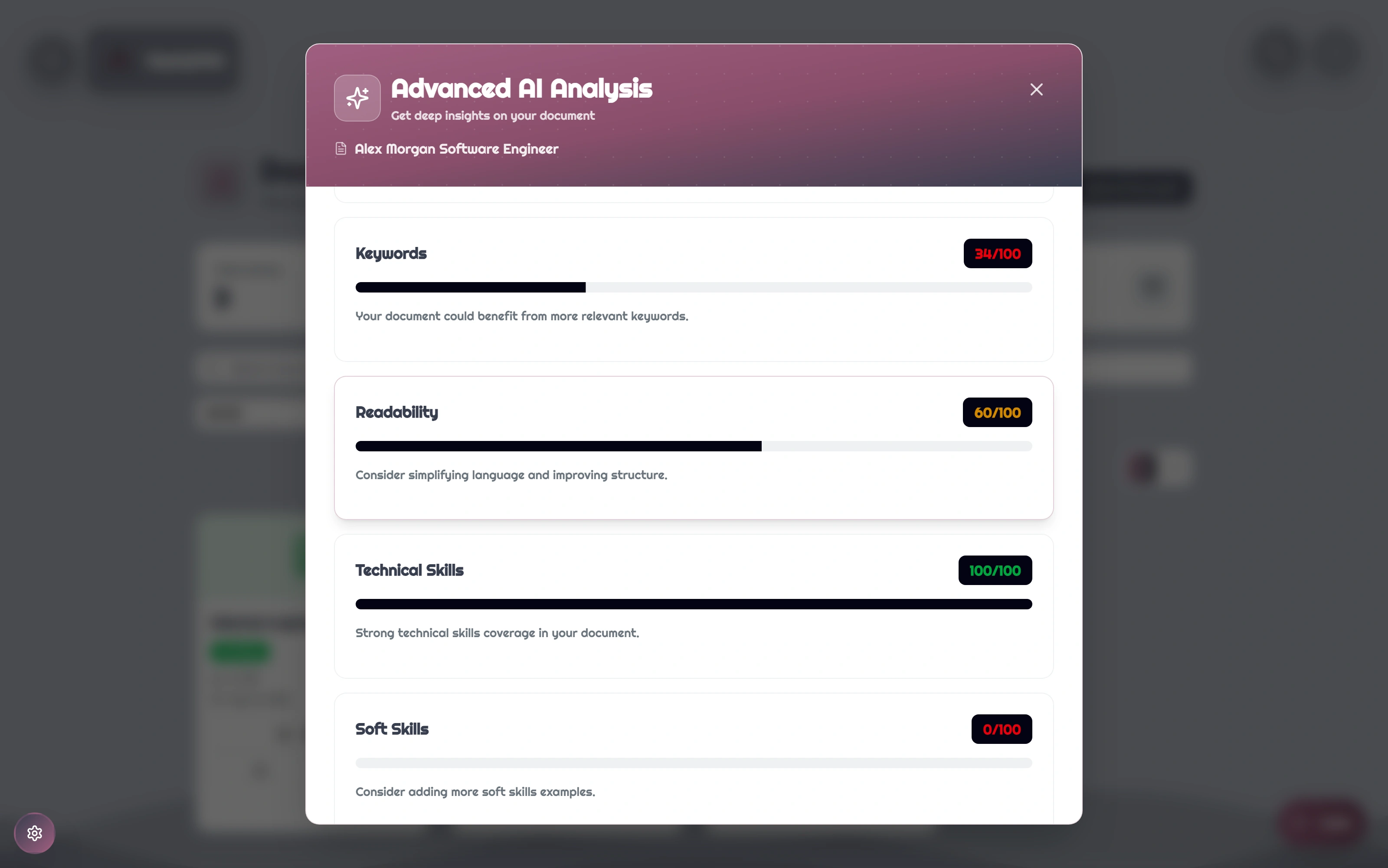 Applytide: detail of Look beyond the headline score