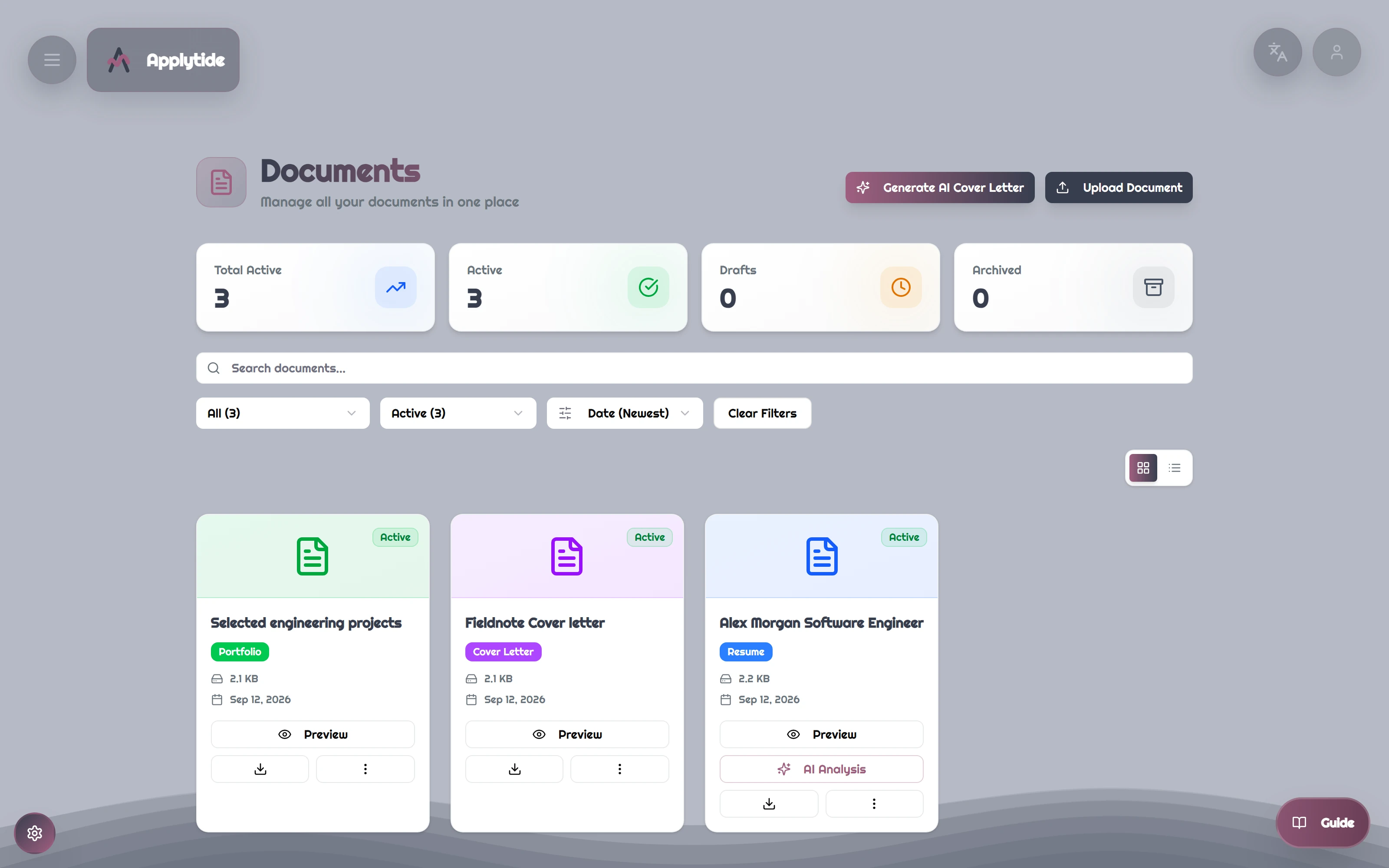 Applytide: Documents ready to attach
