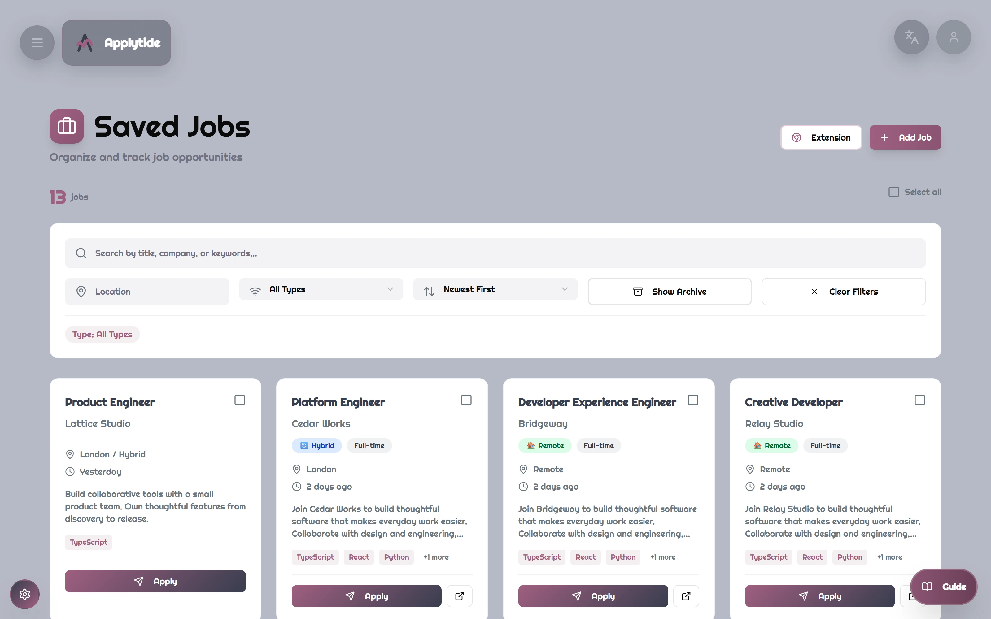 Applytide: Saved opportunities