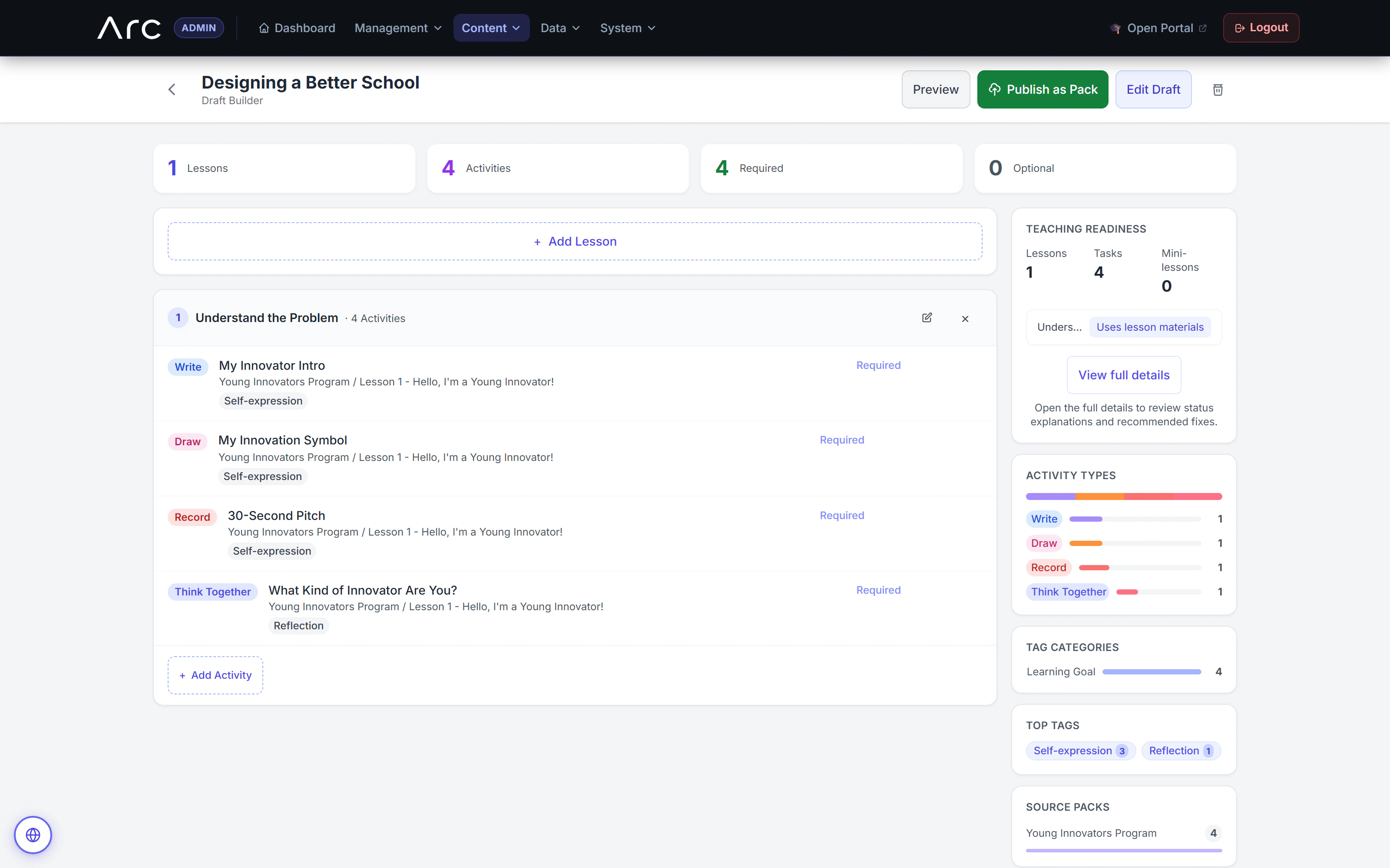 Arc: Reusable activities become a lesson