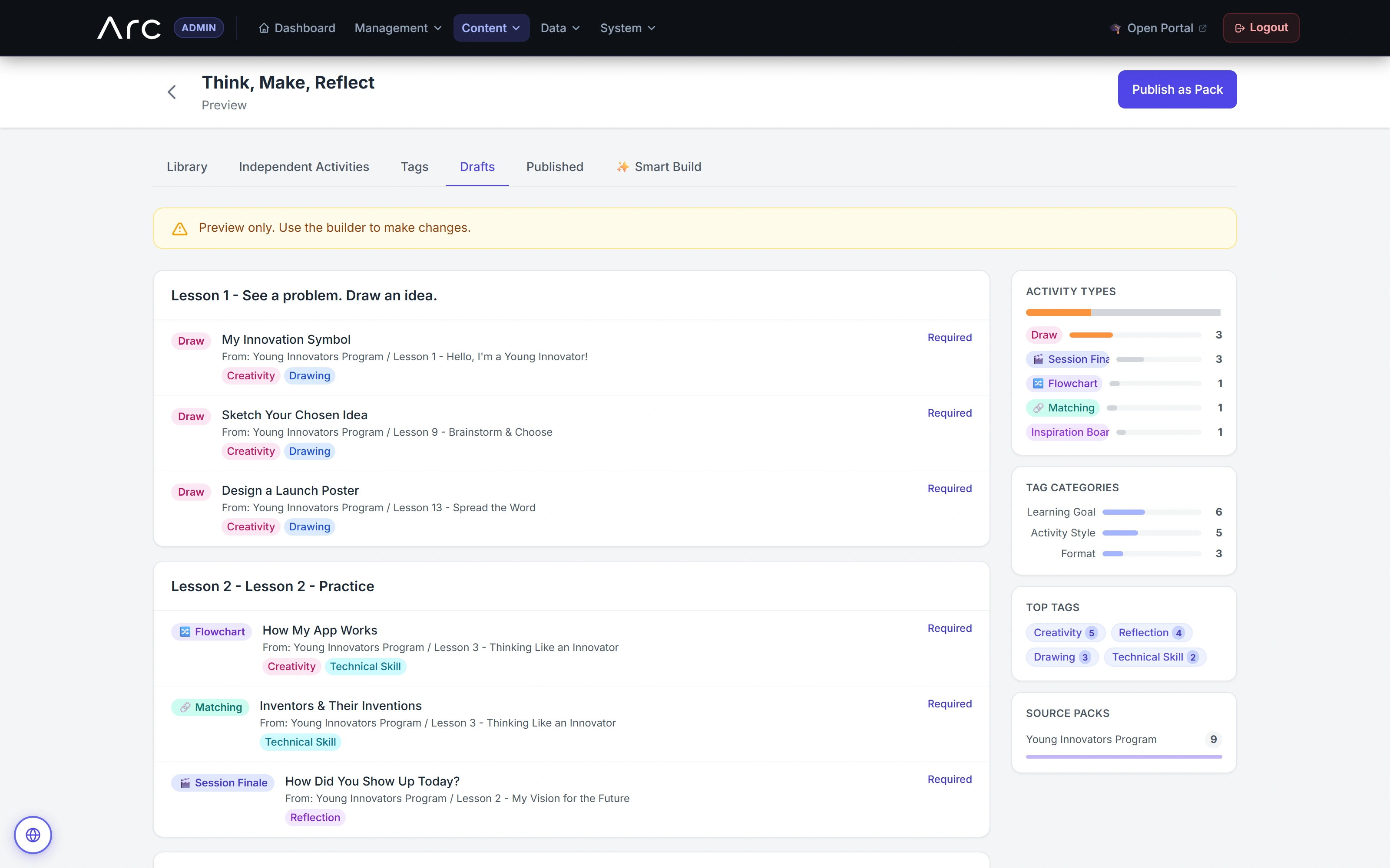 Arc: Review an editable learning sequence