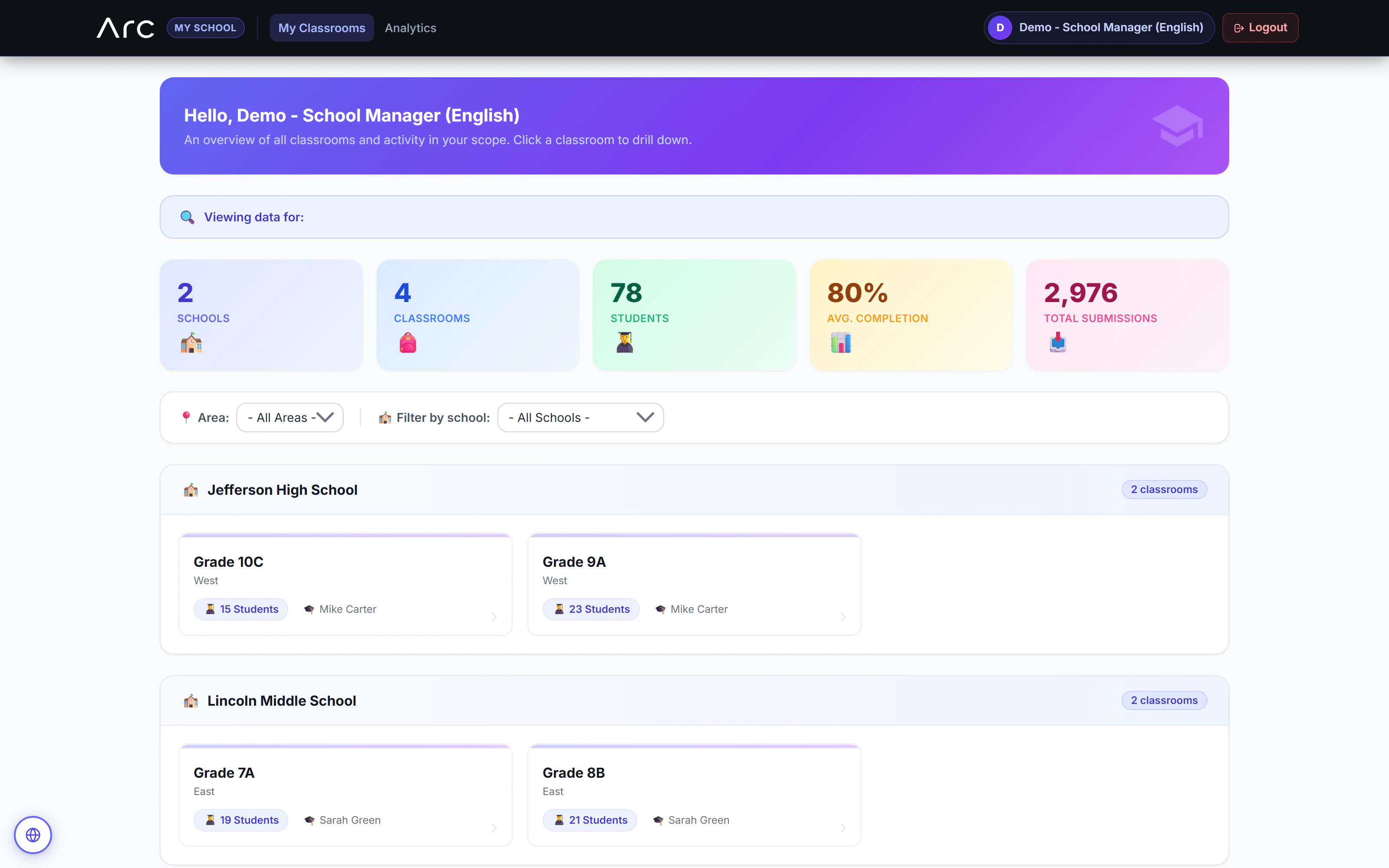 Arc: A school view with classroom context