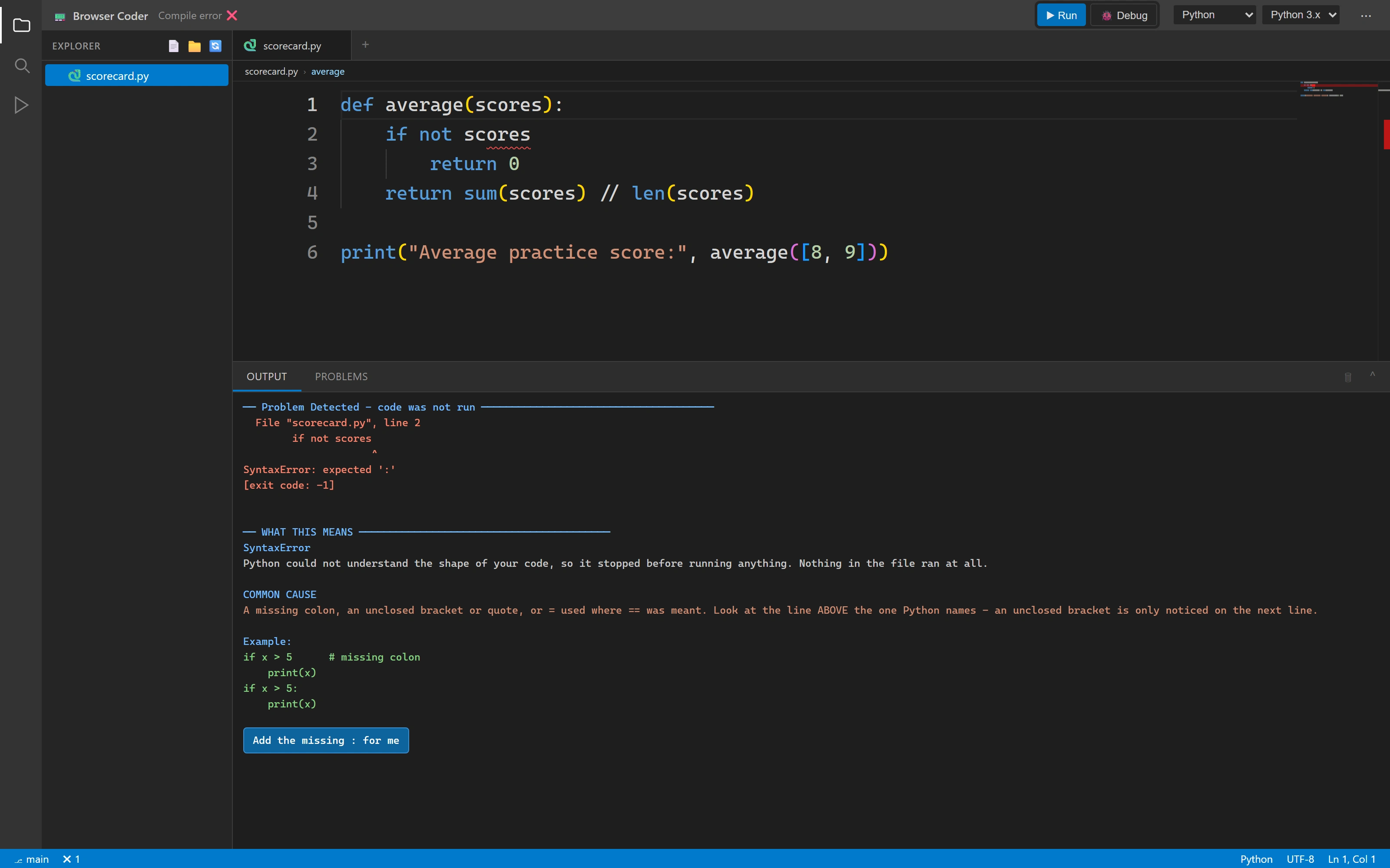 Browser Coder: detail of An error becomes a next step