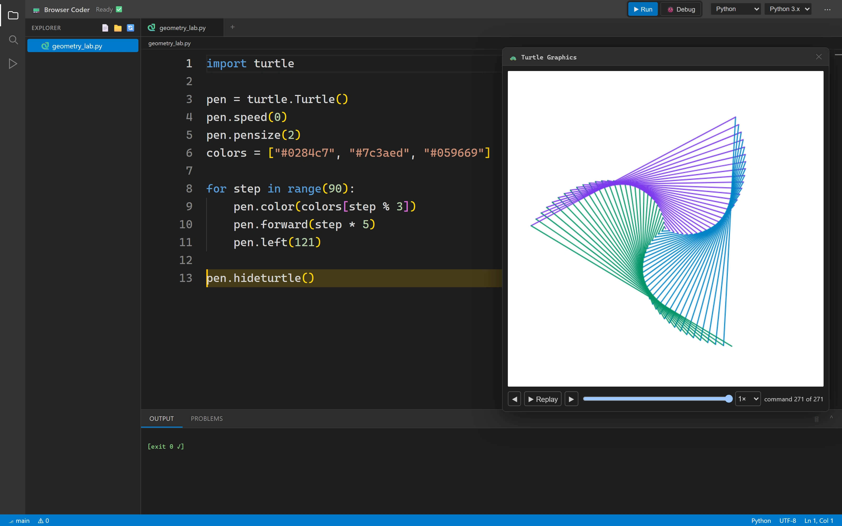 Browser Coder: Geometry from a short Python loop