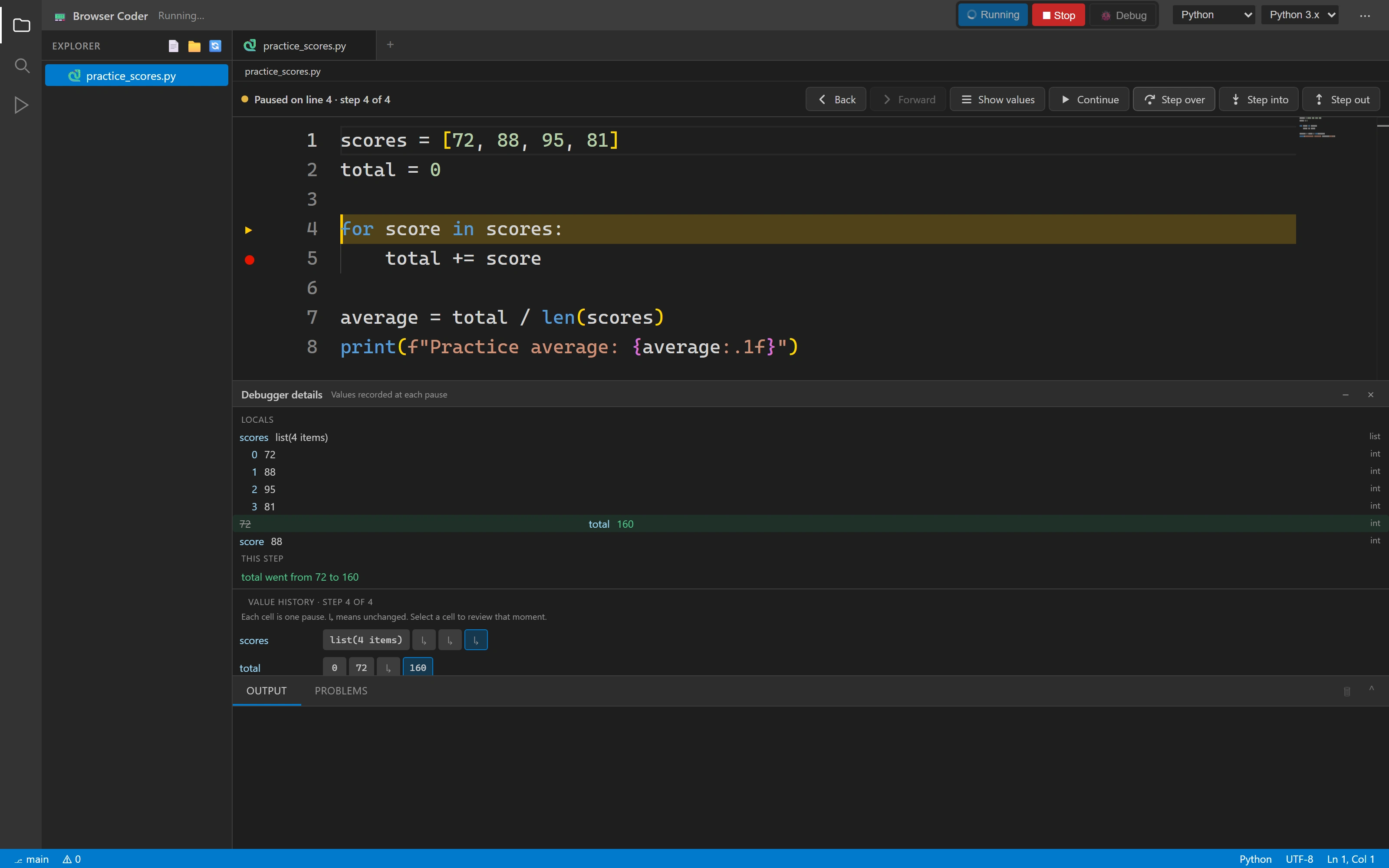 Browser Coder: detail of The loop carries its history forward