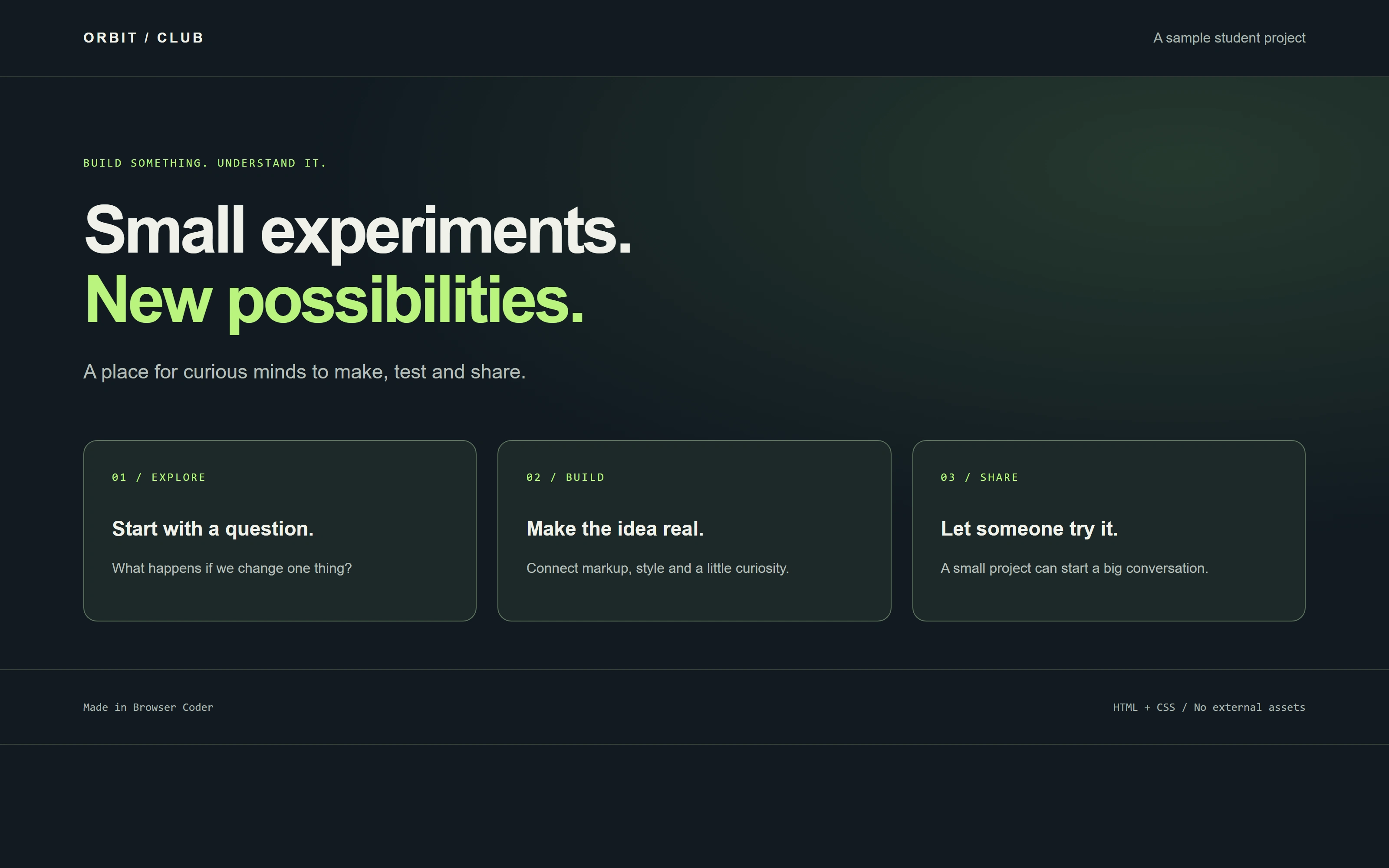 Browser Coder: detail of From separate files to one working page