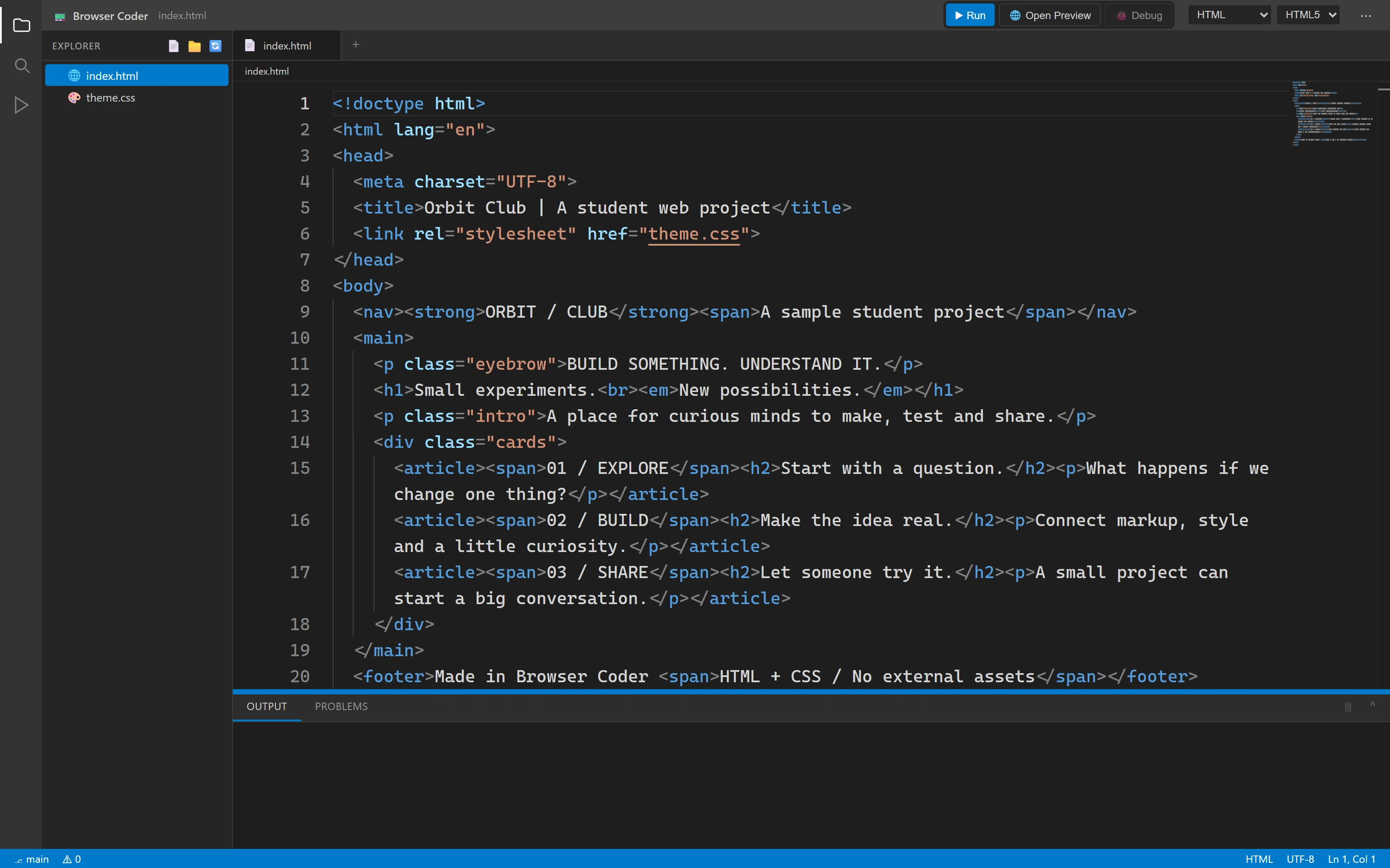 Browser Coder: detail of A whole project in the browser